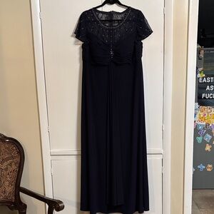 Beaded Navy Maxi Evening Dress with Sheer Yoke